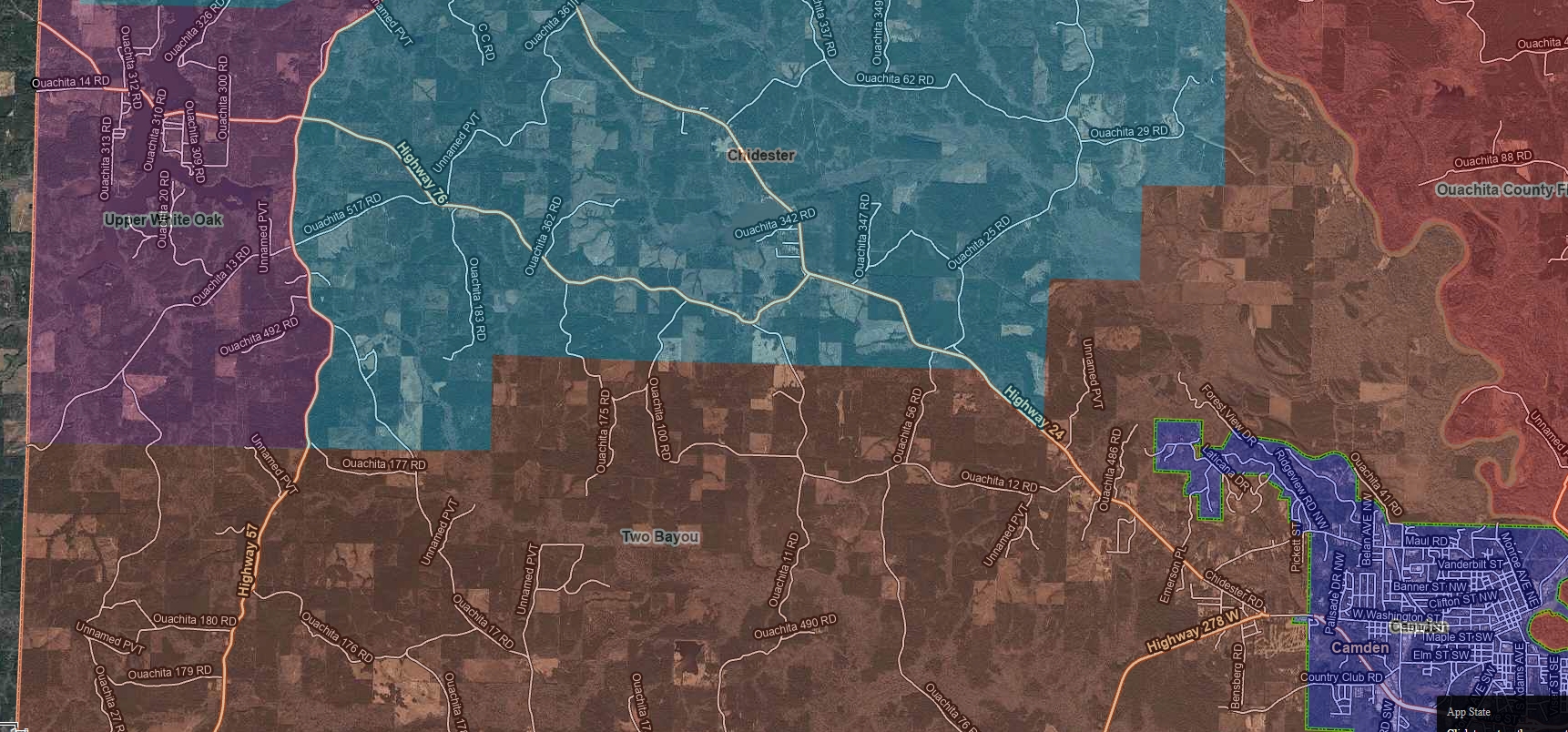 North boundary detail map for Two Bayou Volunteer Fire Department