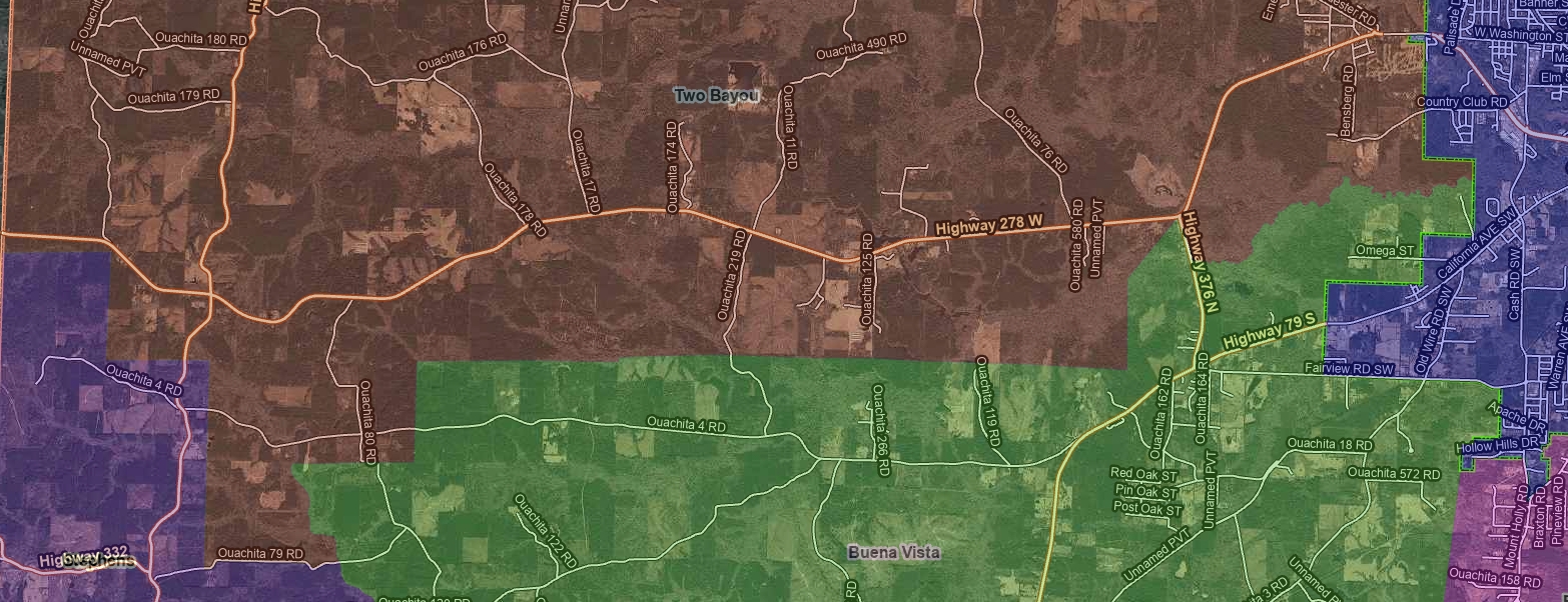 South boundary detail map for Two Bayou Volunteer Fire Department